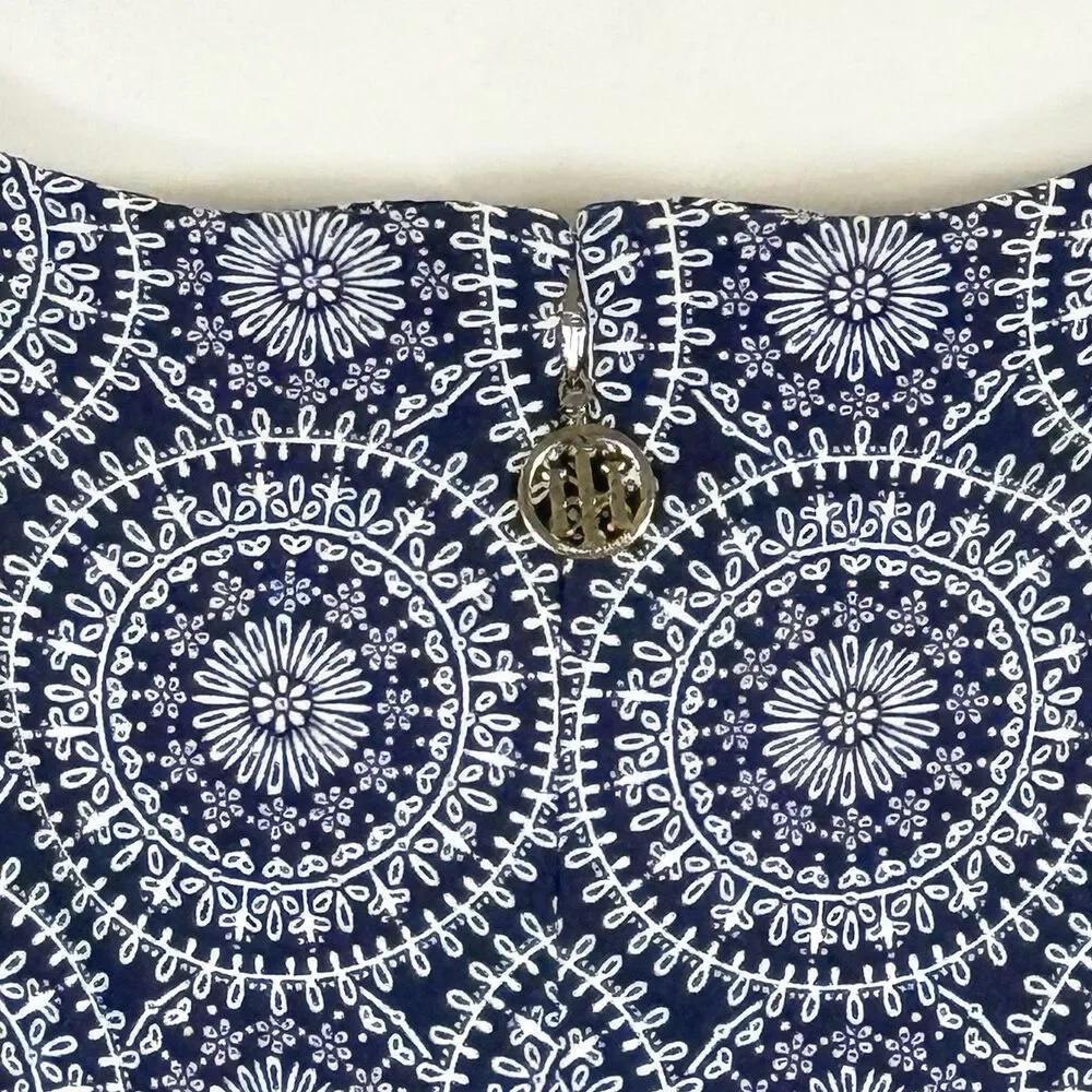 Tommy Hilfiger Navy Blue White Medallion 3/4 Ruffle Sleeve Dress Women's Sz‎ 4 - Picture 6 of 8